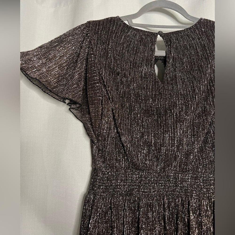 Kensie Black and Bronze Metallic Smocked Midi Dress Small - Picture 10 of 13